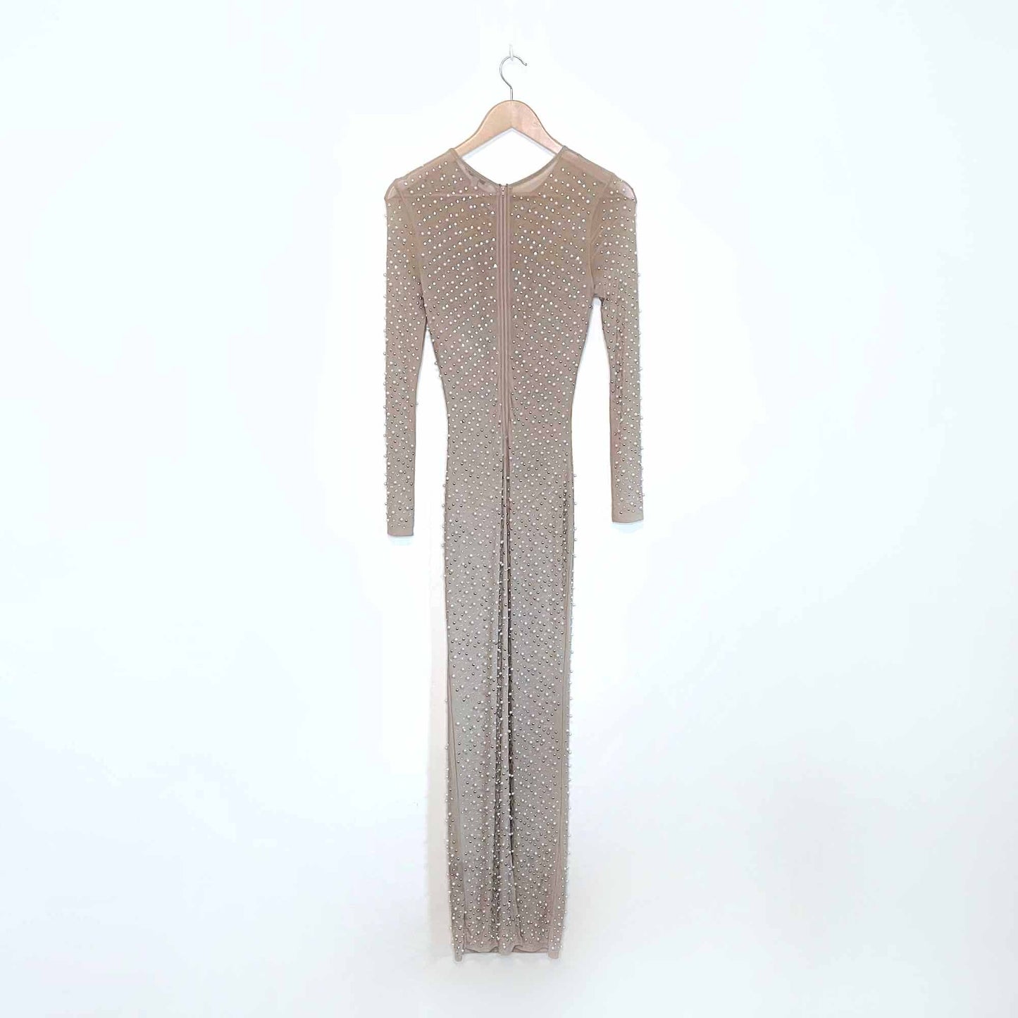 fashion nova jacey embellished sheer maxi dress - size small