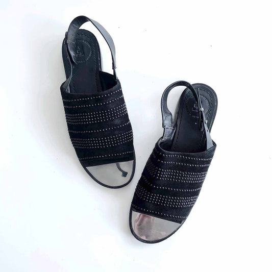 french connection black studded suede slingback sandals - size 38.5