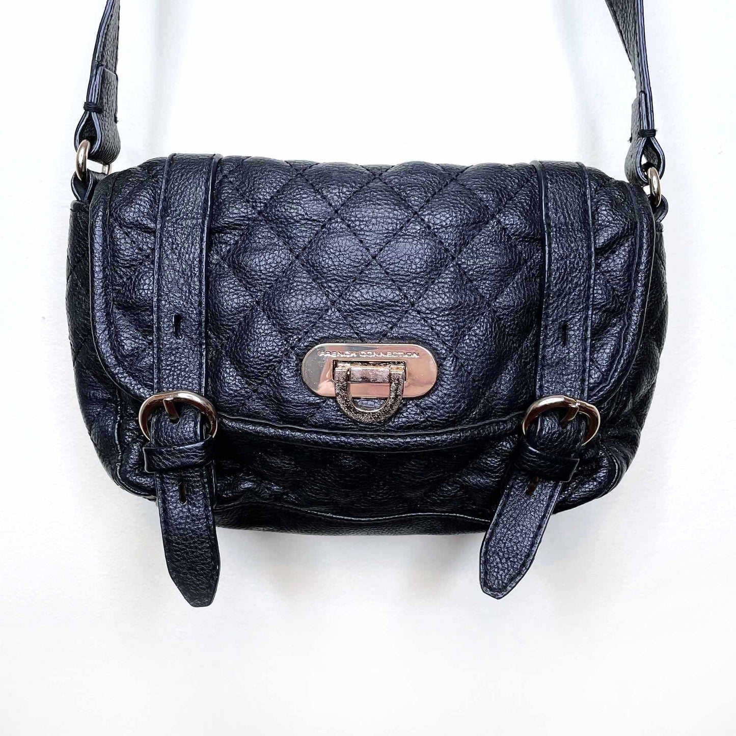 french connection faux leather quilted belt strap crossbody