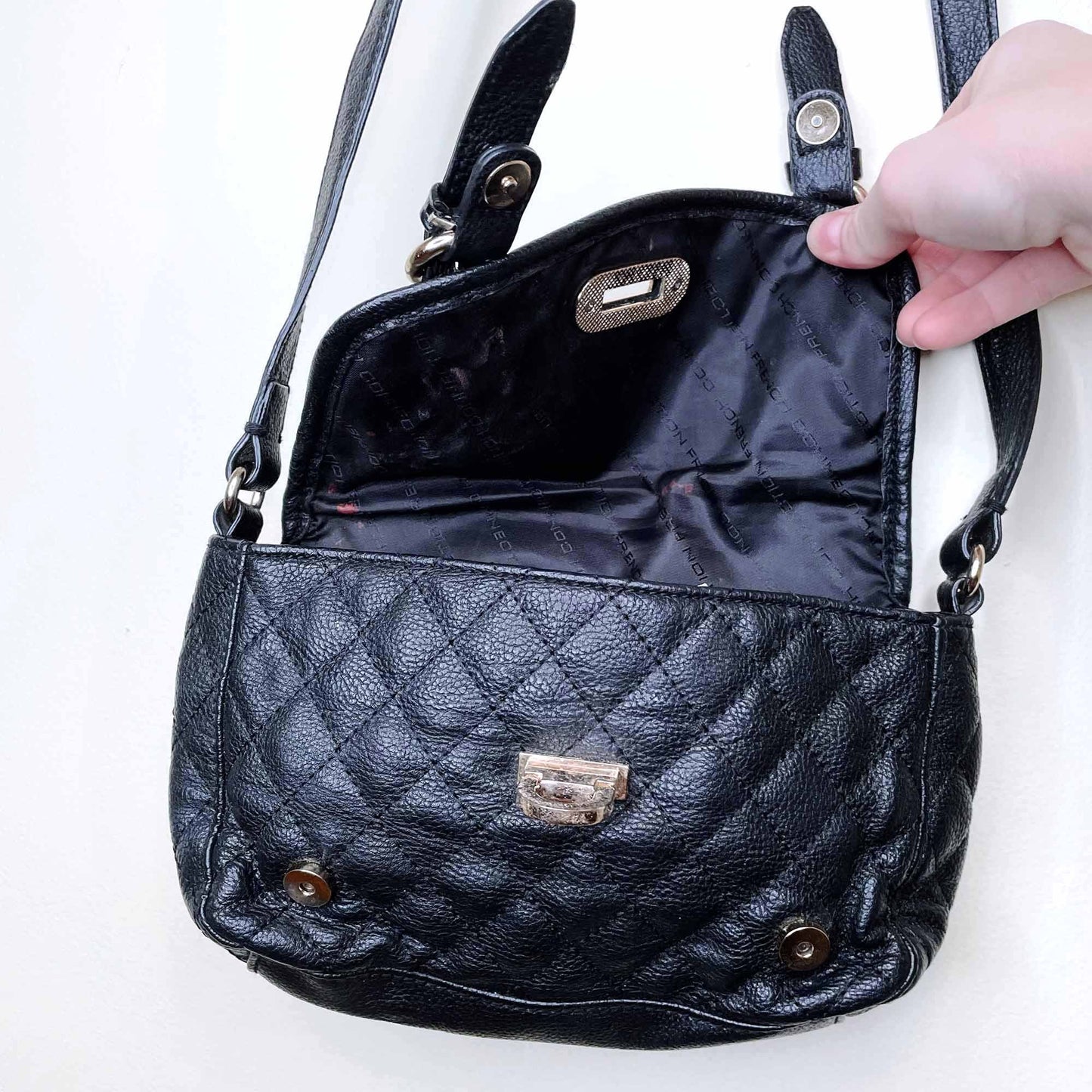 french connection faux leather quilted belt strap crossbody