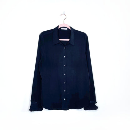 equipment femme silk button down shirt with ruffle cuff - size large