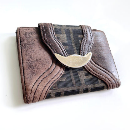 fendi zucca bi-fold snap button wallet with coin pocket