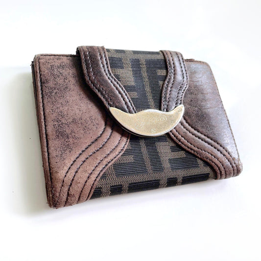 fendi zucca bi-fold snap button wallet with coin pocket