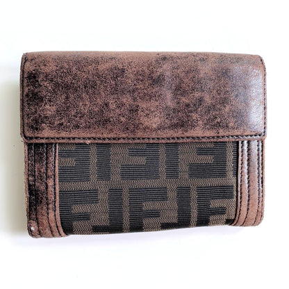 fendi zucca bi-fold snap button wallet with coin pocket