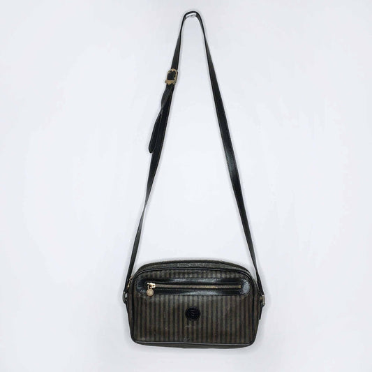 Vintage Fendi striped canvas leather cross body bag