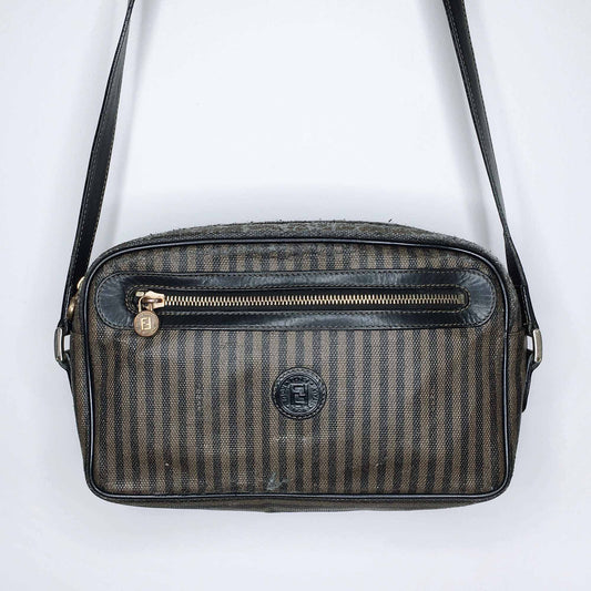 Vintage Fendi striped canvas leather cross body bag