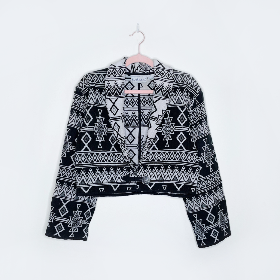 vintage flashback tapestry aztec cropped jacket - size small