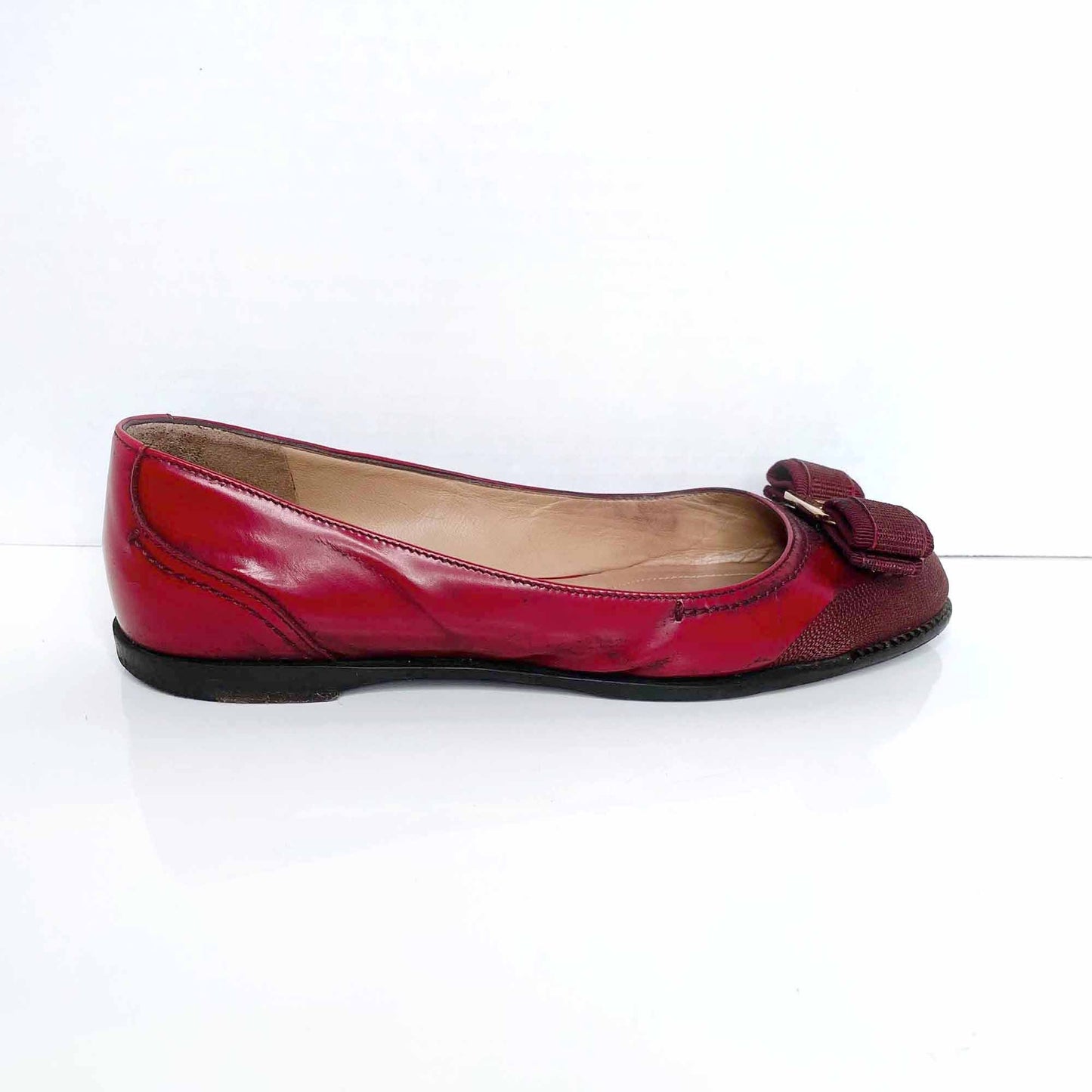 salvatore ferragamo red valina ballet flat - size 5.5