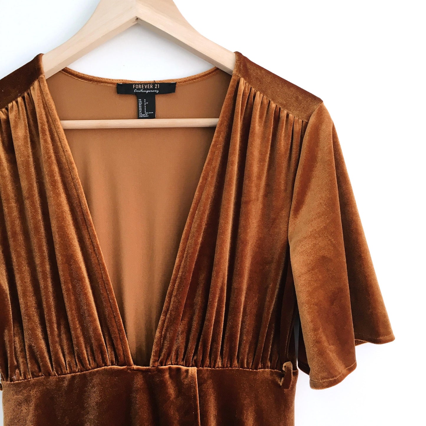 Forever 21 Gold Velvet Tulip Dress - size Small