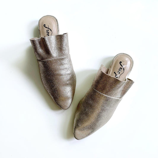 free people gold leather sienna ruffled mules - size 35