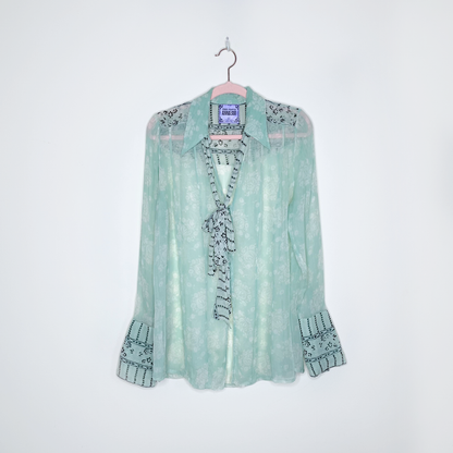 free people x anna sui stevie top in sage combo - size small