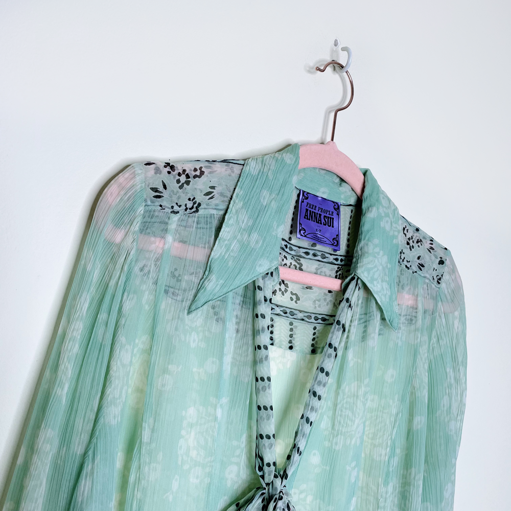 free people x anna sui stevie top in sage combo - size small