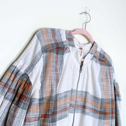 free people mattie plaid farmcore cotton bomber jacket - size medium