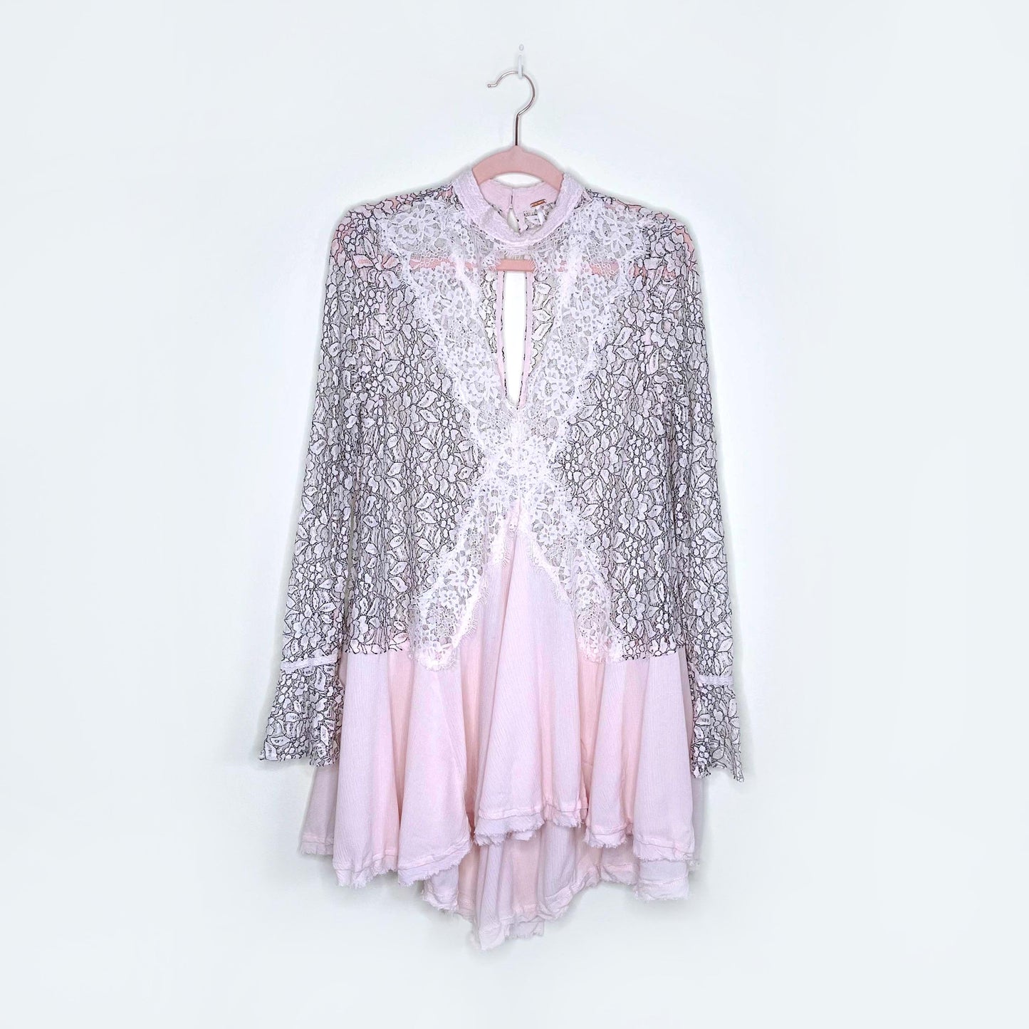 free people tell tale high neck keyhole lace tunic - size xs