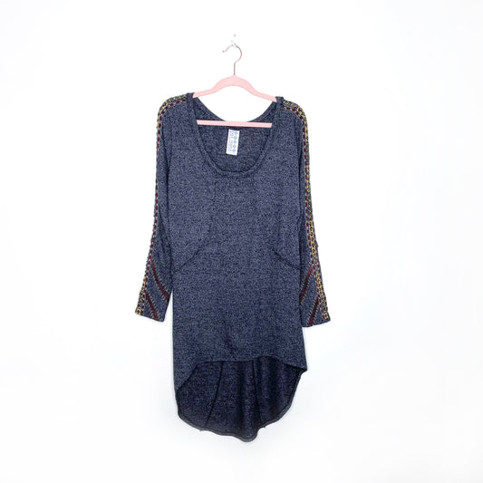 free people hi lo wool-blend tunic with embroidered sleeve - size xs