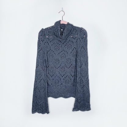 free people grey shoot from the heart pointelle sweater - size small