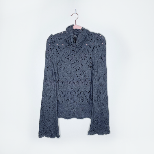 free people grey shoot from the heart pointelle sweater - size small