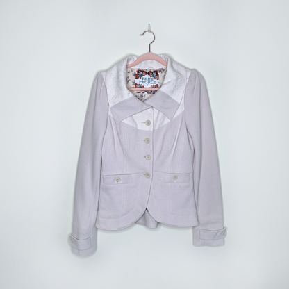 free people cream knit jacket with brocade trim - size 6