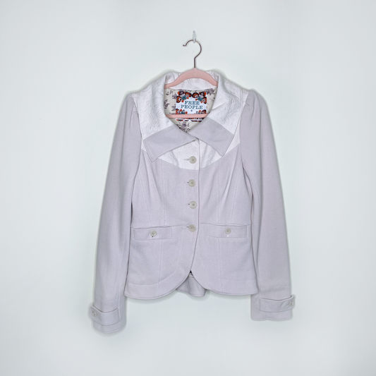 free people cream knit jacket with brocade trim - size 6