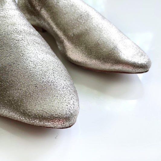 free people gold leather sienna ruffled mules - size 35