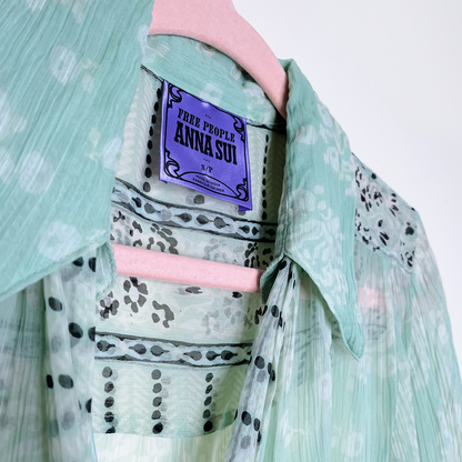 free people x anna sui stevie top in sage combo - size small