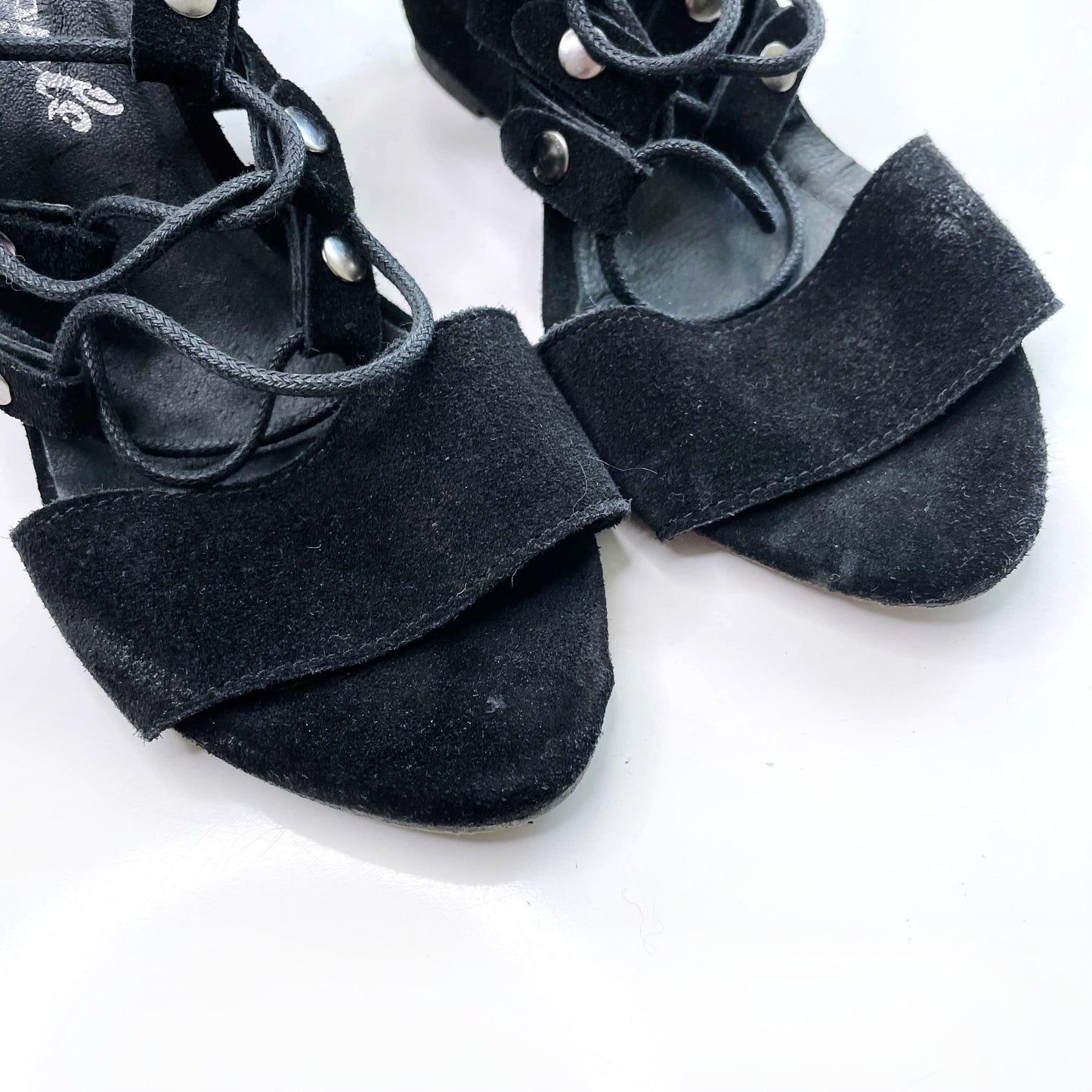 free people solstice black suede gladiator fringe sandals - size 38