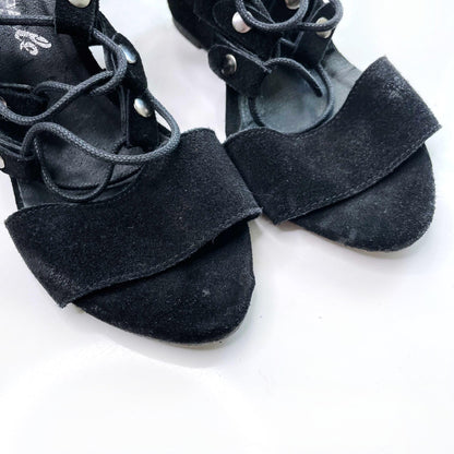 free people solstice black suede gladiator fringe sandals - size 38