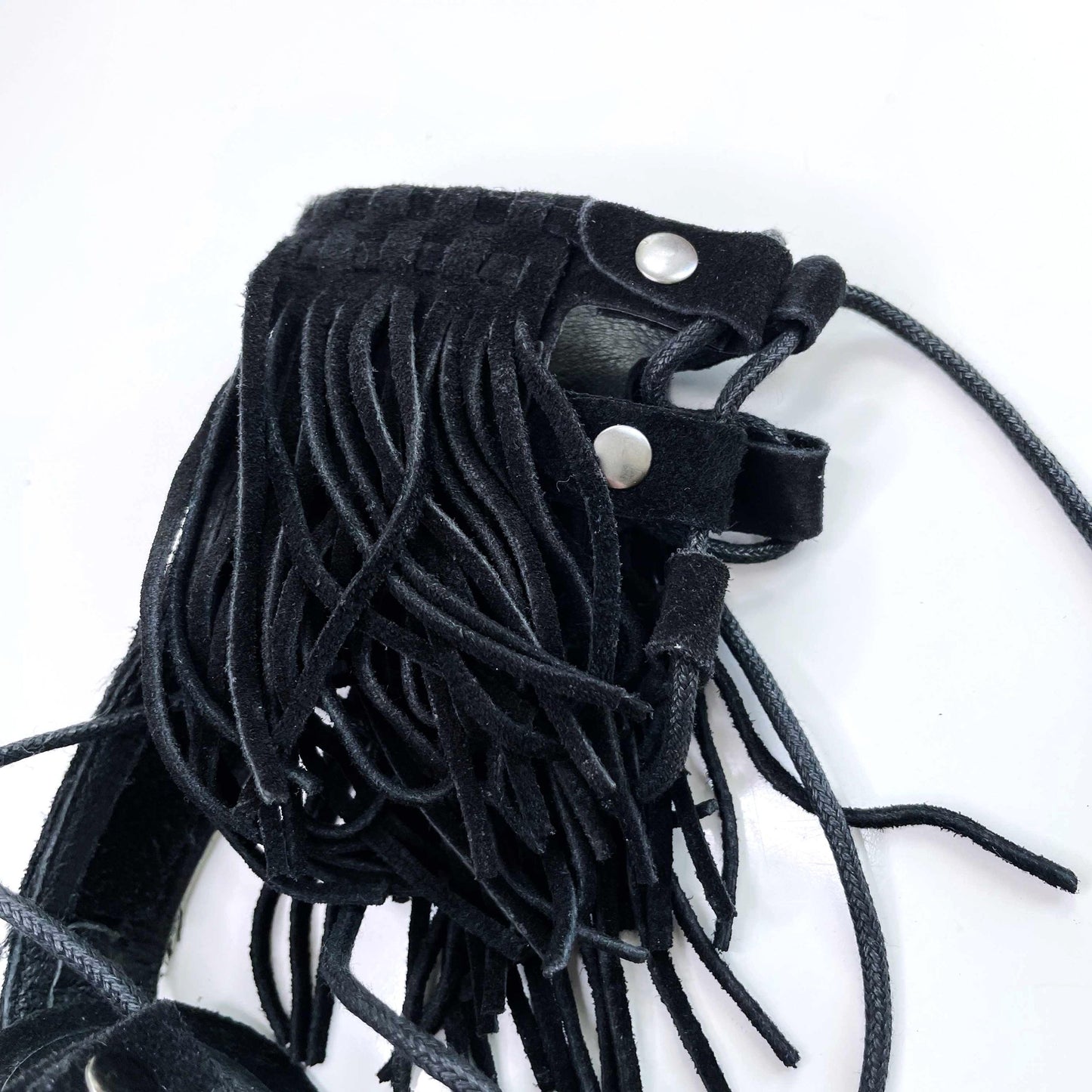 free people solstice black suede gladiator fringe sandals - size 38