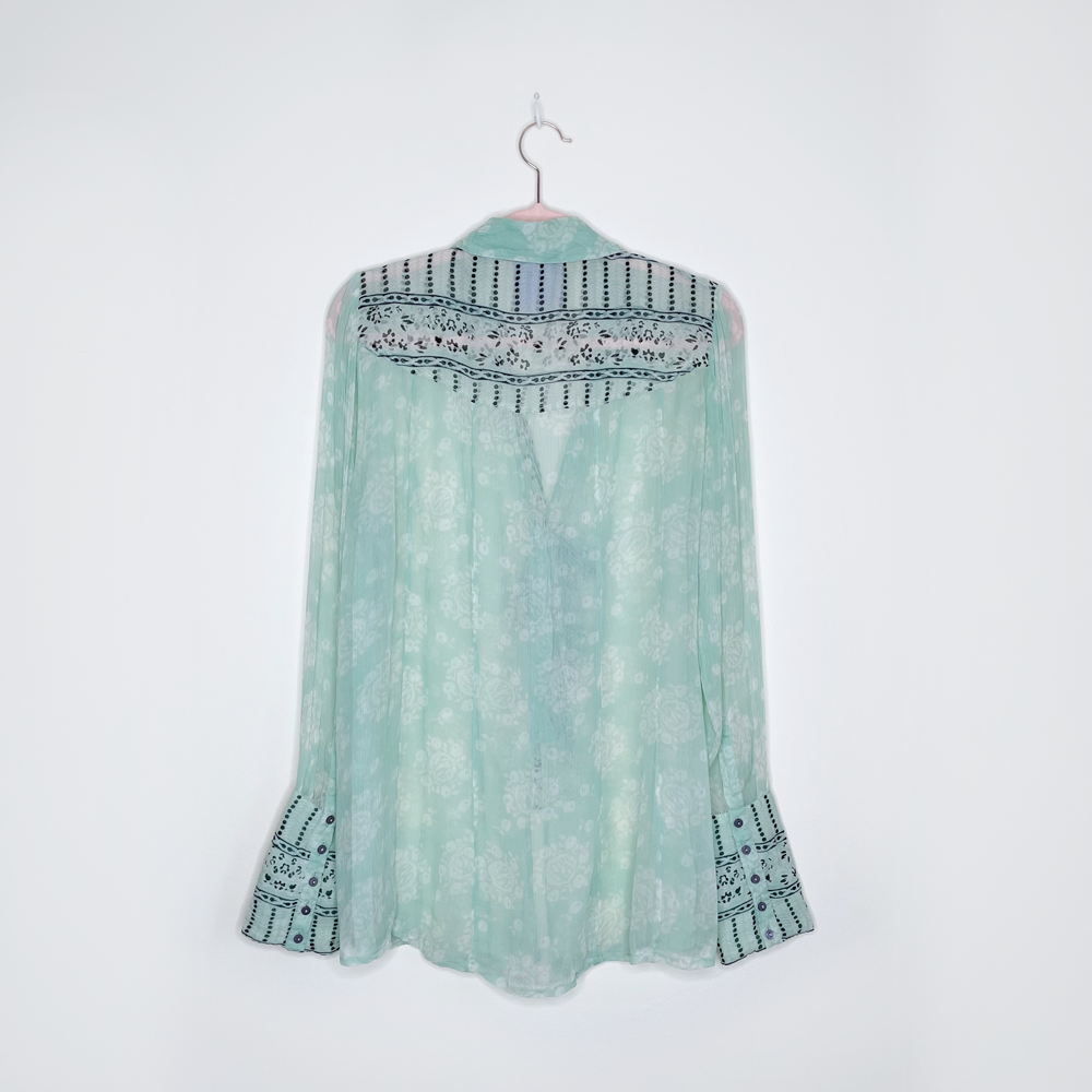 free people x anna sui stevie top in sage combo - size small