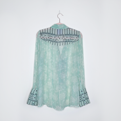 free people x anna sui stevie top in sage combo - size small