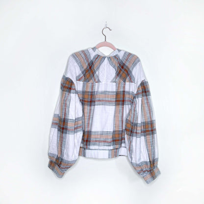 free people mattie plaid farmcore cotton bomber jacket - size medium