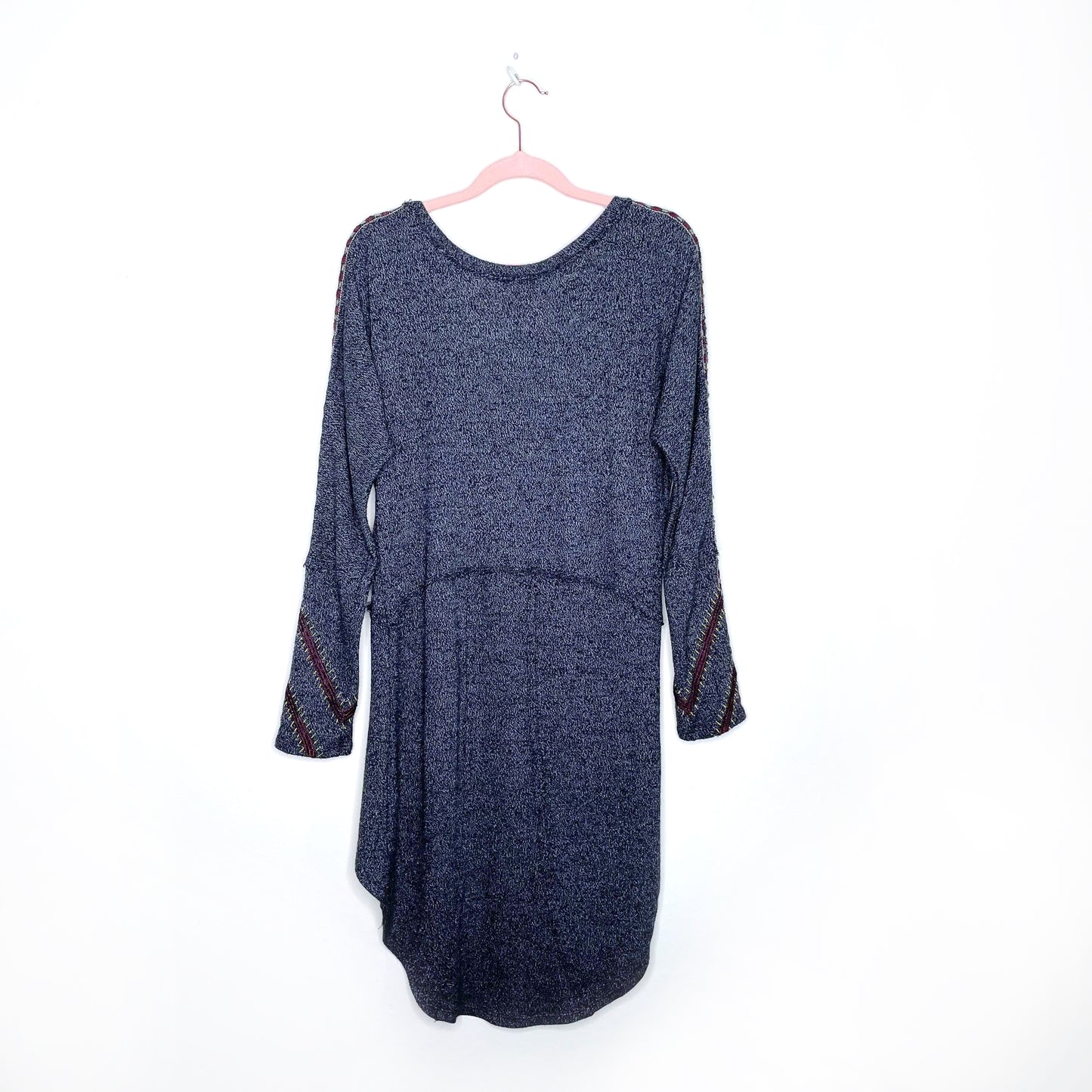 free people hi lo wool-blend tunic with embroidered sleeve - size xs