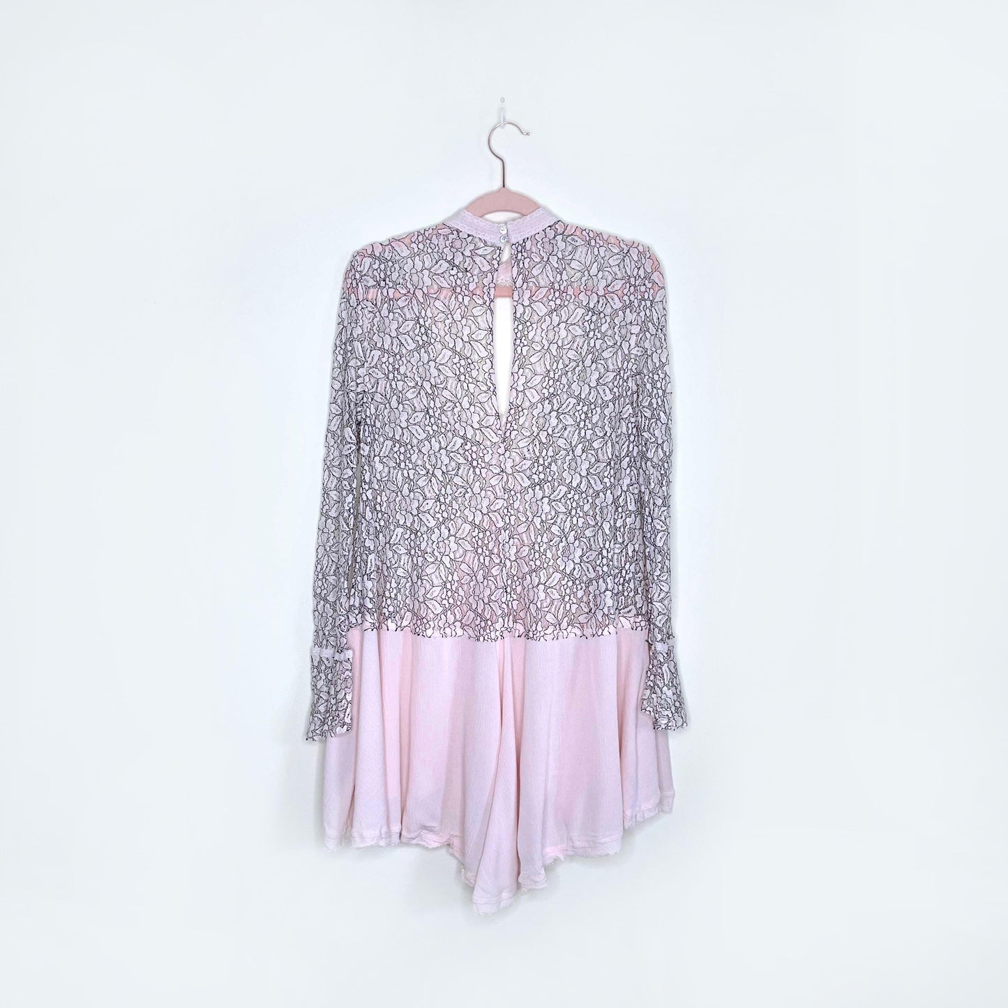 free people tell tale high neck keyhole lace tunic - size xs