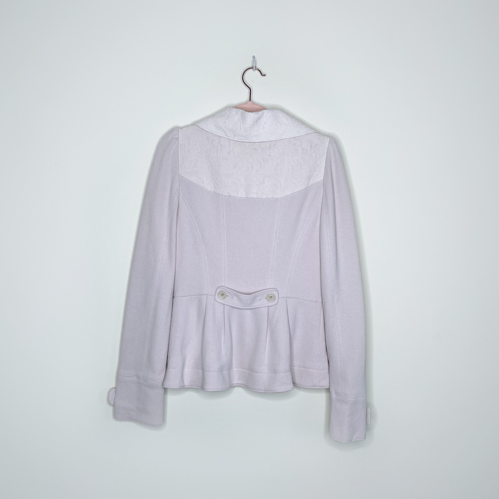 free people cream knit jacket with brocade trim - size 6