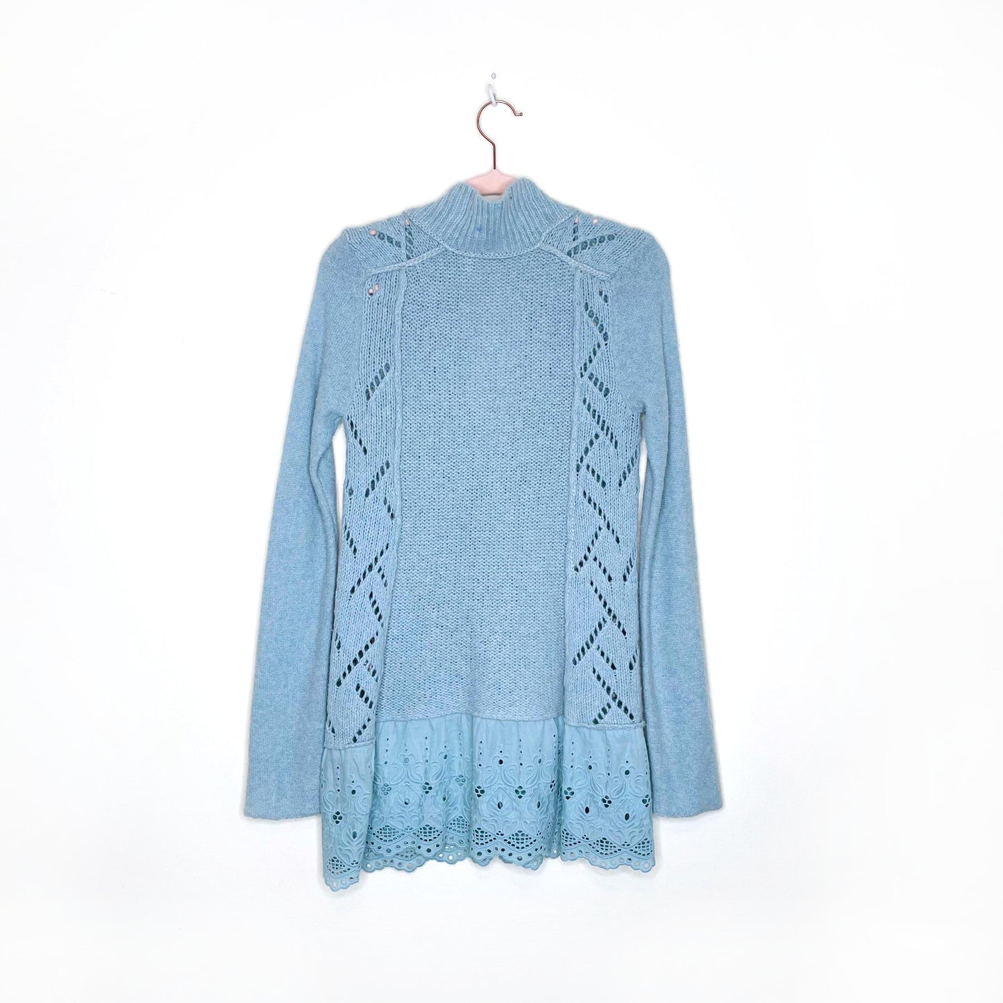 free people wool-blend knit cardigan with lace peplum hem - size xs
