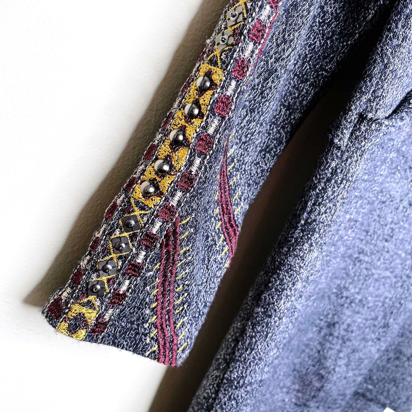 free people hi lo wool-blend tunic with embroidered sleeve - size xs