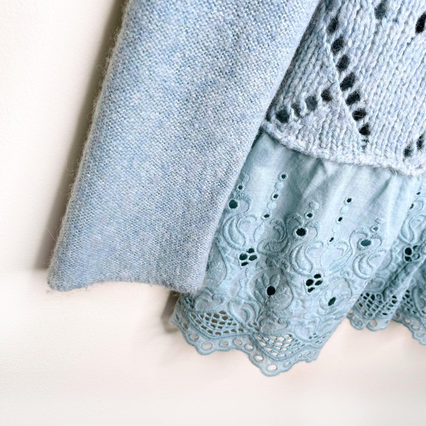 free people wool-blend knit cardigan with lace peplum hem - size xs