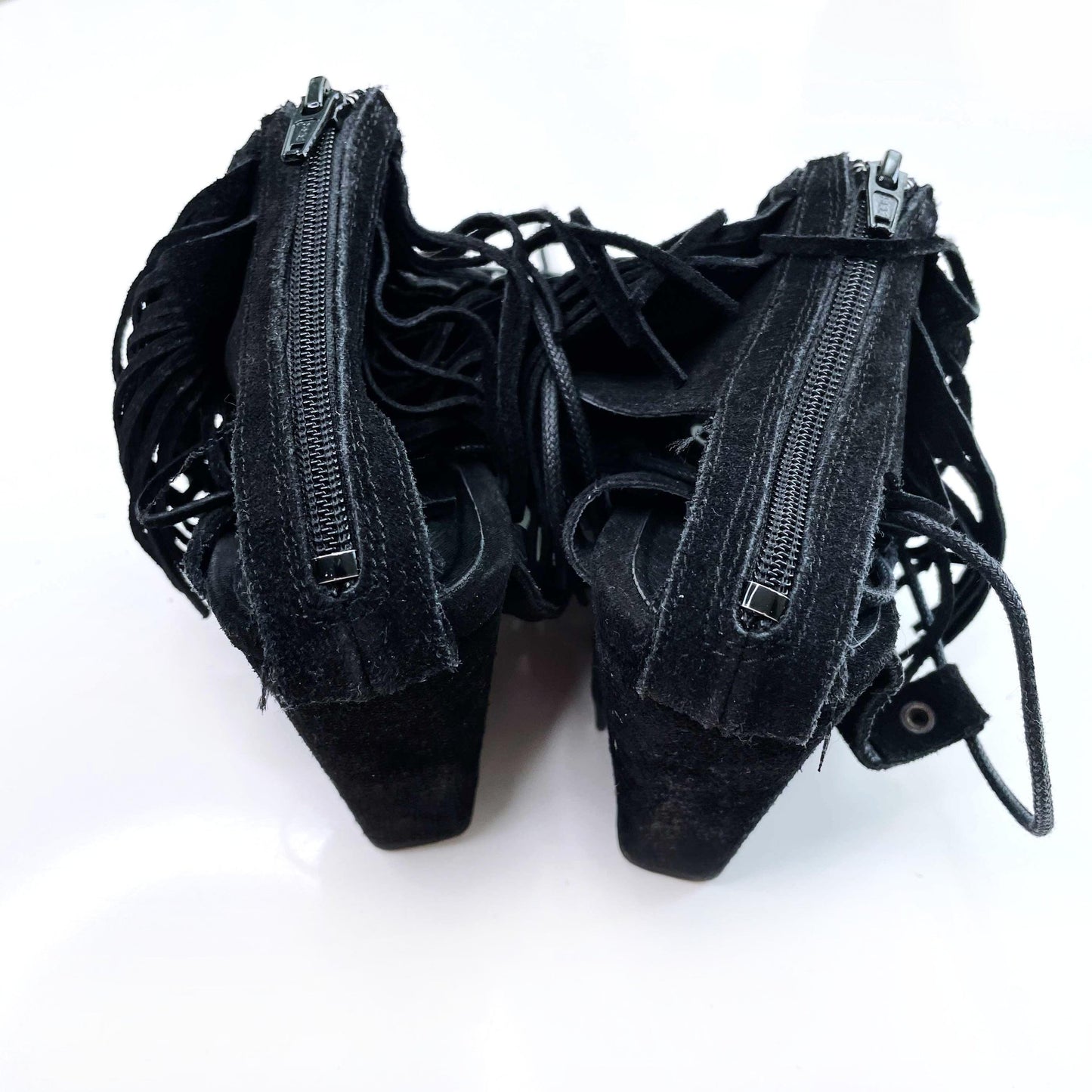 free people solstice black suede gladiator fringe sandals - size 38