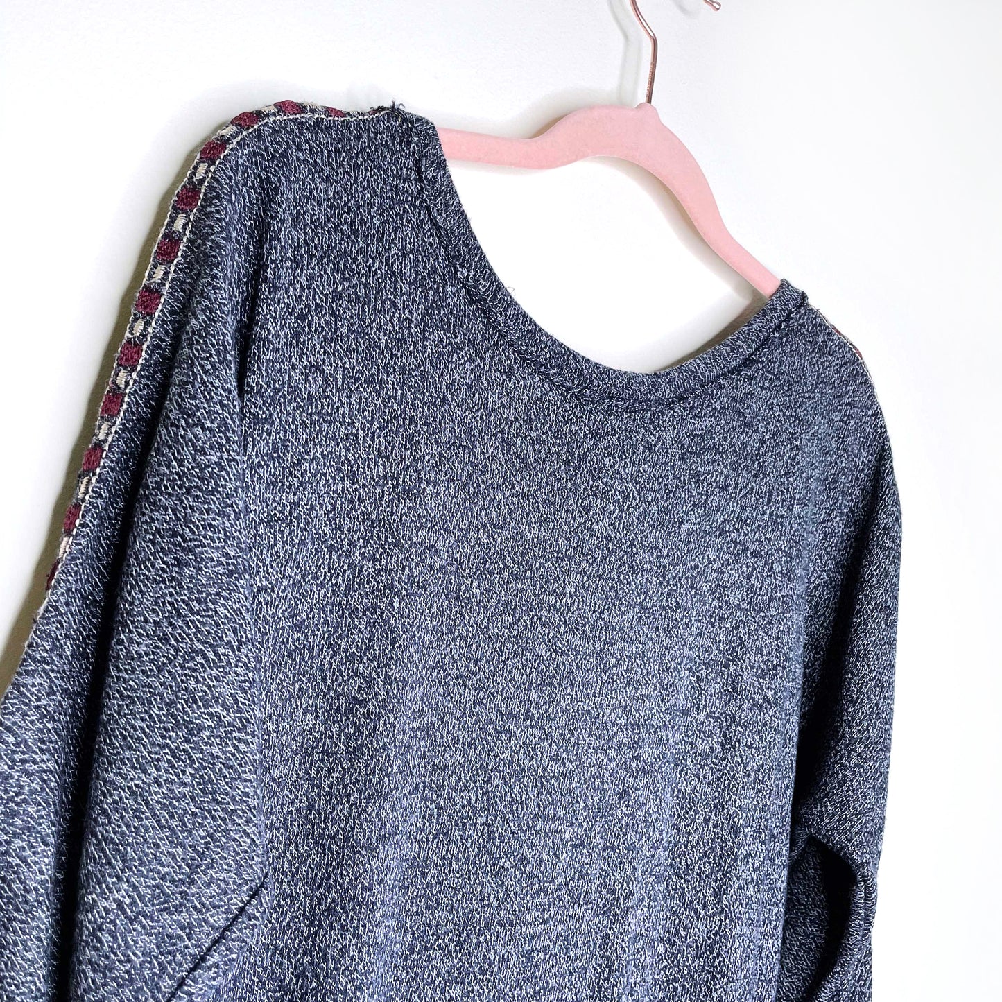 free people hi lo wool-blend tunic with embroidered sleeve - size xs