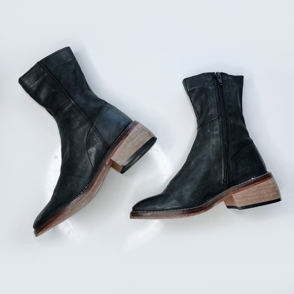 free people black leather mid-ankle boots - size 36