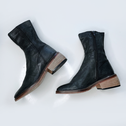 free people black leather mid-ankle boots - size 36