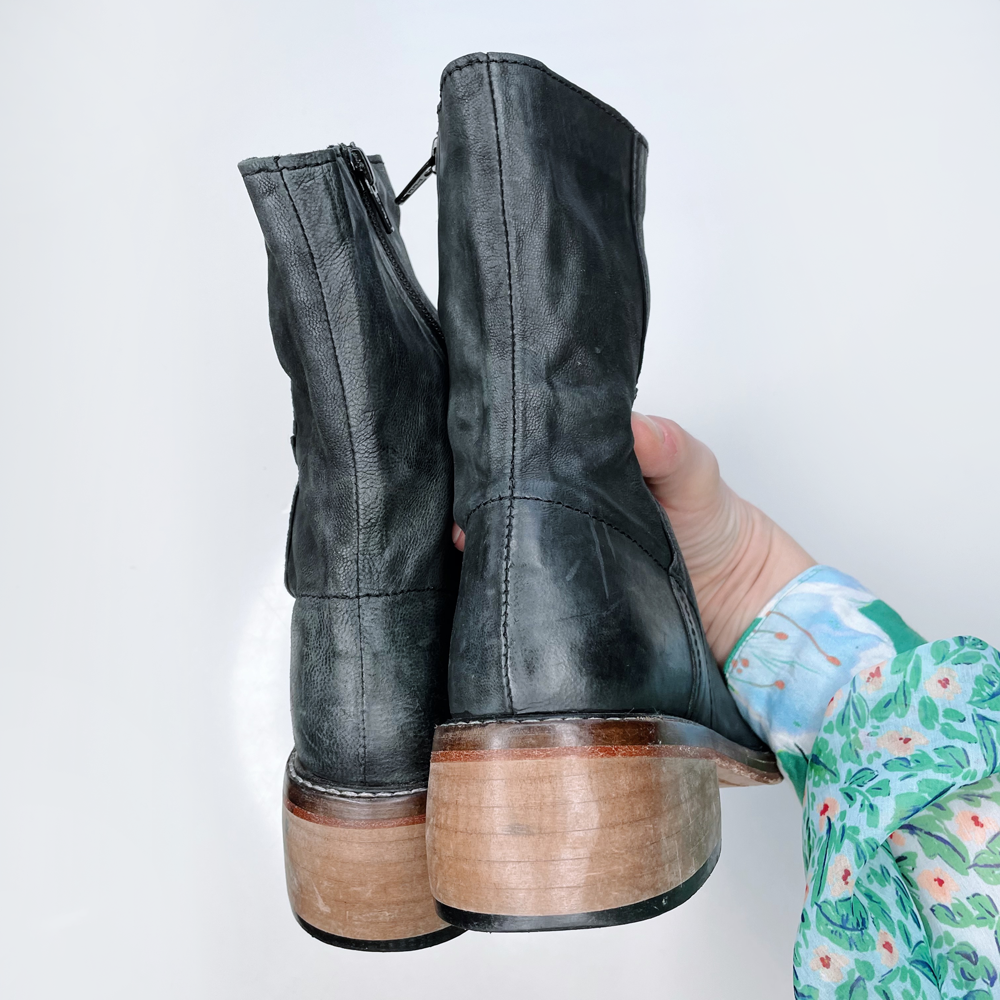 free people black leather mid-ankle boots - size 36