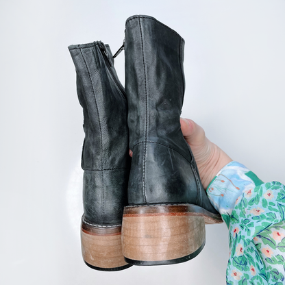 free people black leather mid-ankle boots - size 36