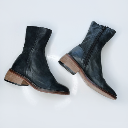 free people black leather mid-ankle boots - size 36