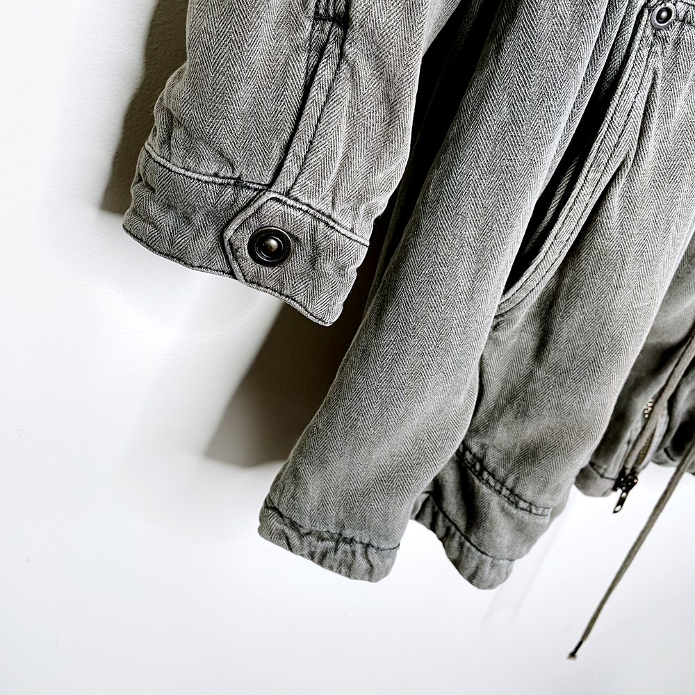 free people green linen hooded drawstring anorak field jacket - size medium