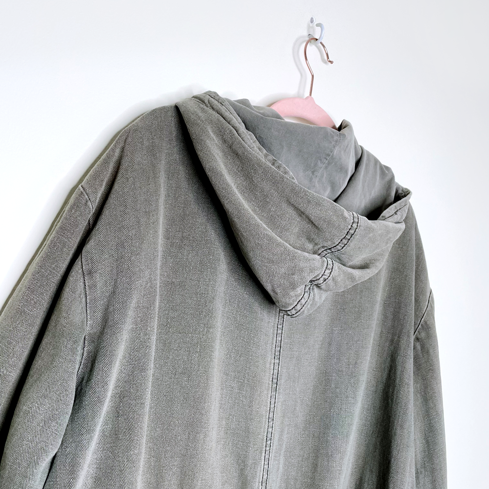 free people green linen hooded drawstring anorak field jacket - size medium