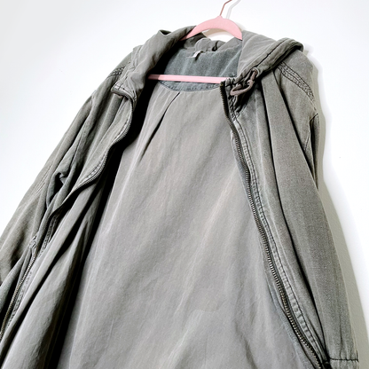 free people green linen hooded drawstring anorak field jacket - size medium