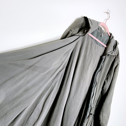 free people green linen hooded drawstring anorak field jacket - size medium