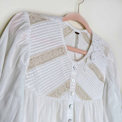 free people white boho peasant blouse with lace - size small