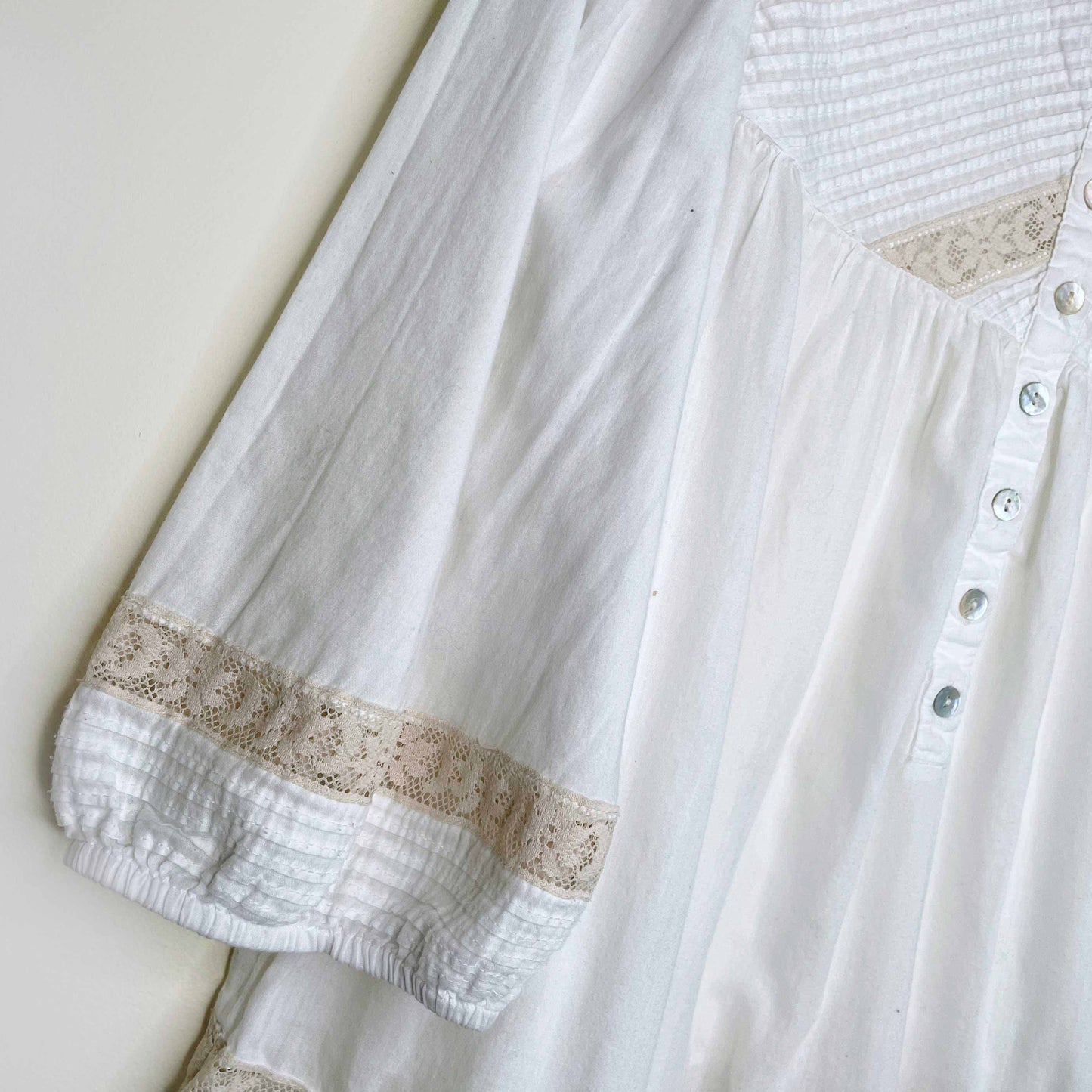 free people white boho peasant blouse with lace - size small